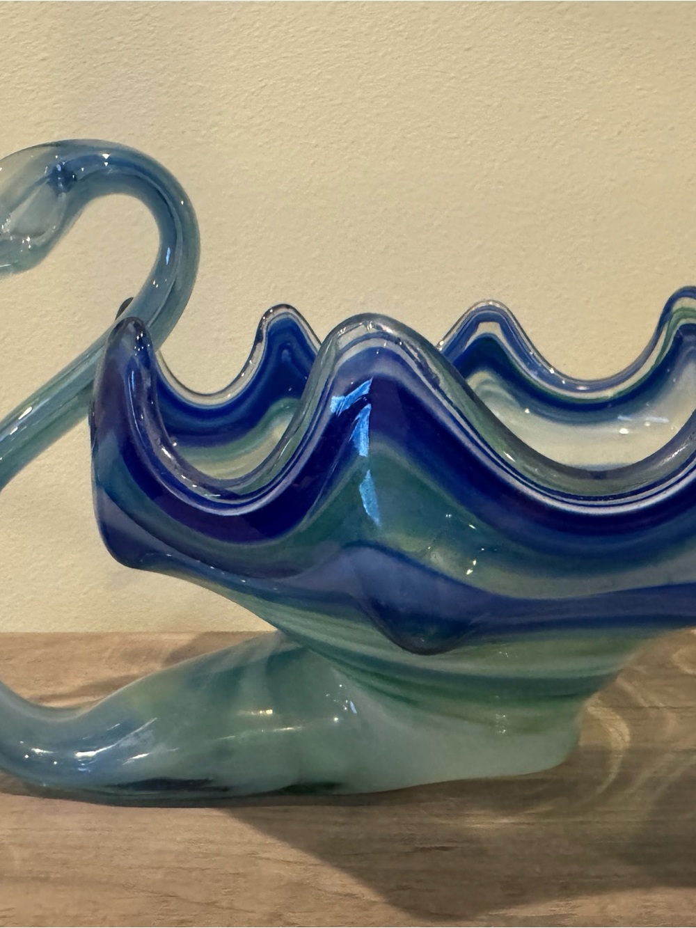Handblown Blue-Green Glass Decorative Bowl - Swan - Elegant Home Art